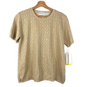 NWT Alfred Dunner Beige Khaki Metallic Short Sleeve Sweater Top M